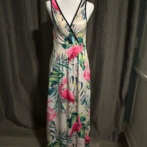 Tropical Floral Maxi Dress in Pink and Green
